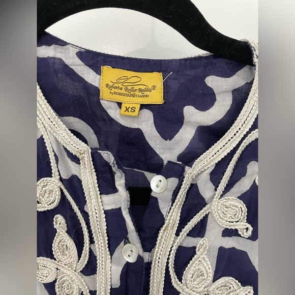 Roller Rabbit Long Blue Meena Kurta Monaco Pool Dress Size XS 100% Cotton 22 - Picture 3 of 11